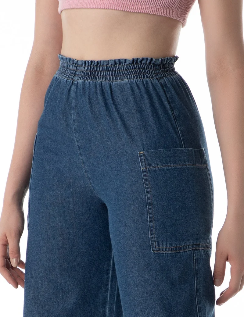inkd Inkwell Indigo Women's Wide Leg Jeans - High-Rise | 100% Cotton| Enzyme Wash | Elasticated Waistband | Jeans for Women for Women | Best Price UAE